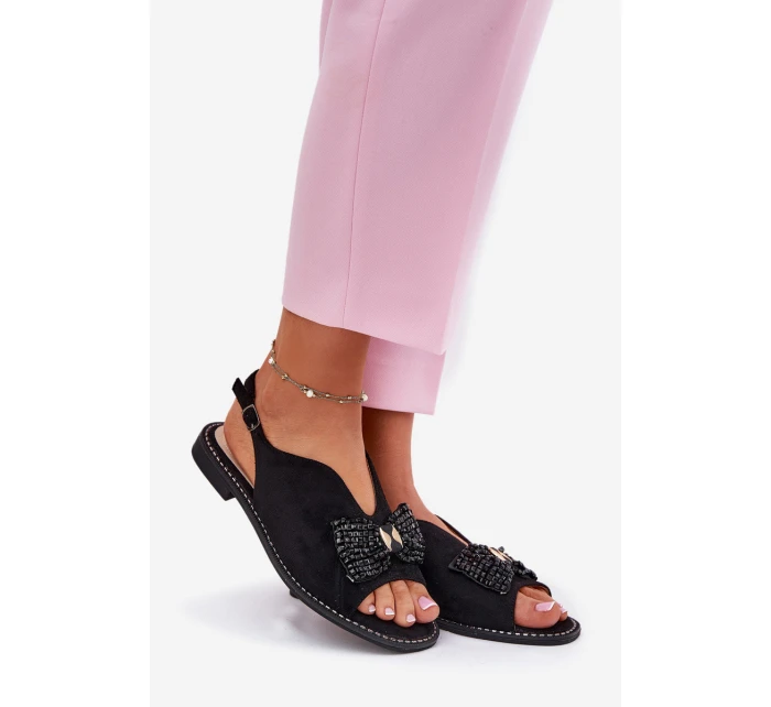 Dámské Sandály S Mašlí Na Plochém Podpatku model 21696702 Černé - S.Barski