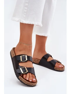 Dámské sandály s přezkami z eko kůže černé Iskira