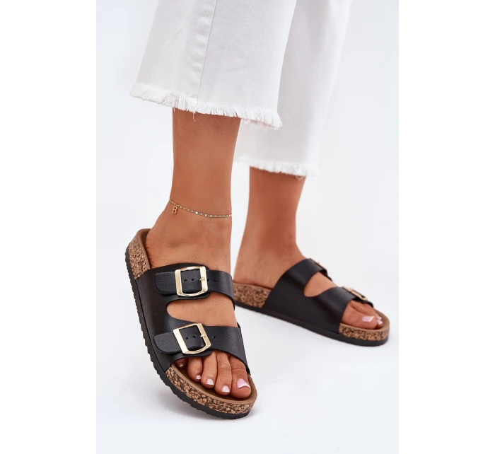 Dámské sandály s přezkami z eko kůže černé Iskira Dámské sandály s přezkami z eko kůže černé Iskira