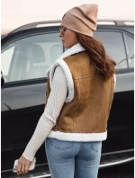 Dámská semišová vesta s ovčí kůží WOOLZIP camel FashionStreet TY4741