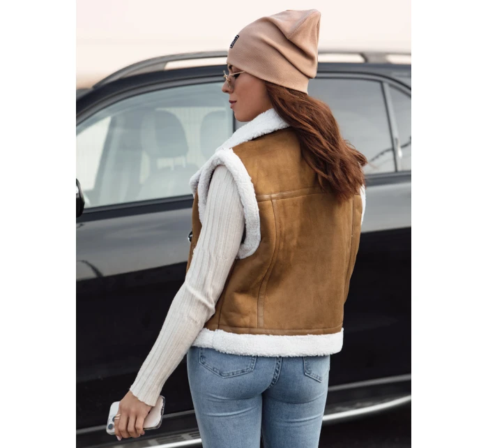 Dámská semišová vesta s ovčí kůží WOOLZIP camel FashionStreet TY4741