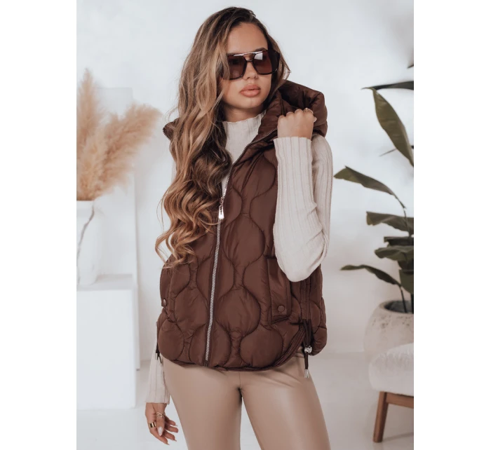 Dámská prošívaná vesta s kapucí MISSVEST hnědá FashionStreet TY5019