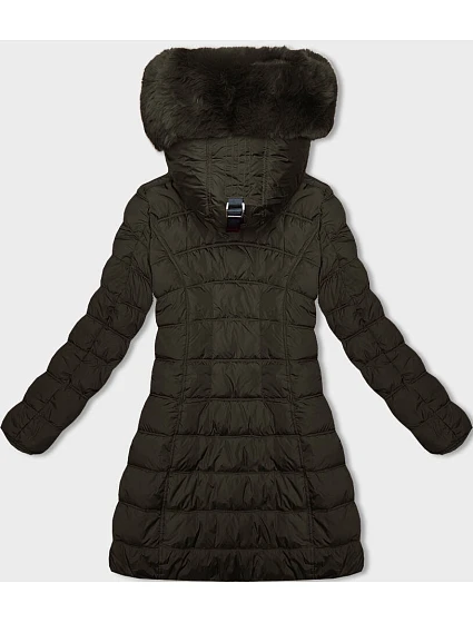 Dámská zimní bunda v khaki barvě s kapucí model 21246483 - LHD Dámská zimní bunda v khaki barvě s kapucí model 21246483 - LHD