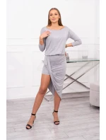 Asymetrické šaty, 3/4 rukávy, šedé