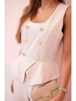 Dámská kombinéza bez rukávů s širokými nohavicemi a ozdobnými knoflíky béžový Dámská kombinéza bez rukávů s širokými nohavicemi a ozdobnými knoflíky béžový