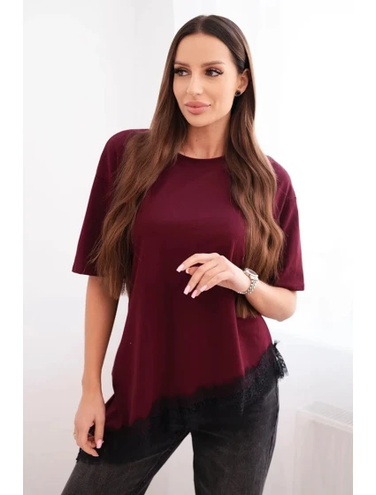 Dámská asymetrická bavlněná blůza s krajkou dole bordová Dámská asymetrická bavlněná blůza s krajkou dole bordová