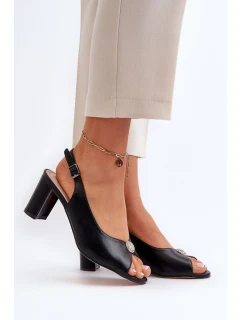 Elegantní Sandály Na Podpatku S Ozdobou Černé Trasea