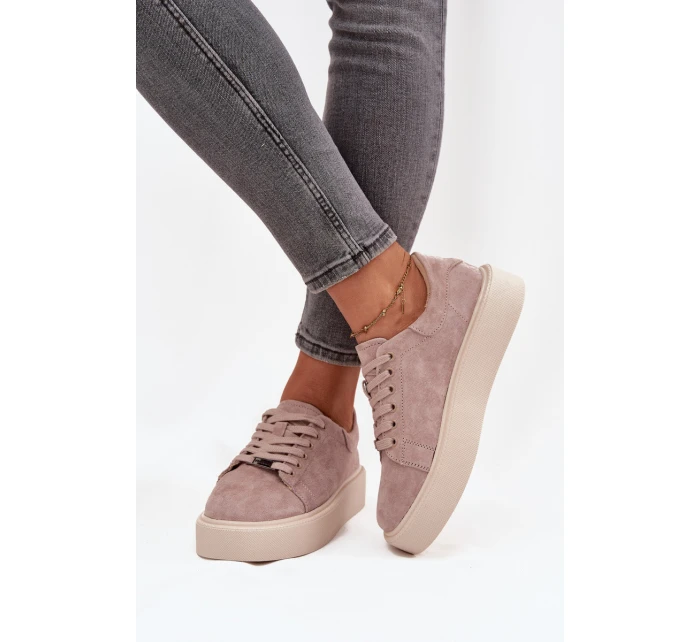 Semišové dámské tenisky na platformě model 21708461 Béžové - VINCEZA