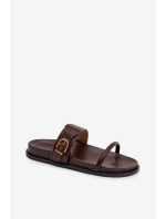 Dámské pantofle s zlatým sponou čokoládové Sarilisse