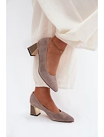 Lodičky z přírodního semiše na podpatku Vinceza Béžové