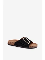 Kožené semišové dámské pantofle s přezkou černé model 22120816 - Boto