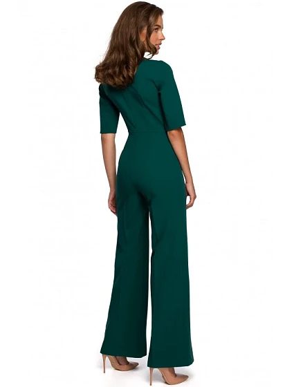 model 18003042 Elegantní overal se zavazováním za krkem zelený - STYLOVE model 18003042 Elegantní overal se zavazováním za krkem zelený - STYLOVE