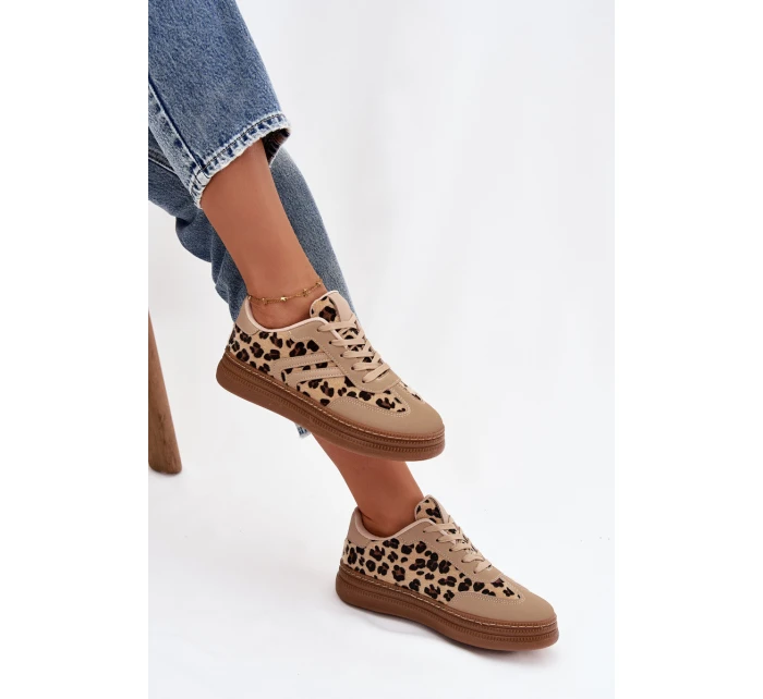 Dámské tenisky na platformě s leopardím vzorem – béžové Denissa Dámské tenisky na platformě s leopardím vzorem – béžové Denissa