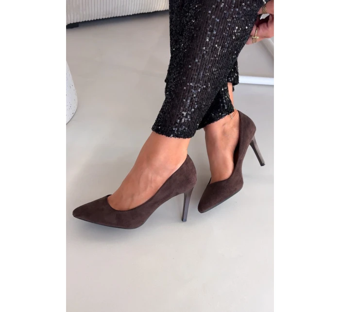 Dámské eko-semišové lodičky Sergio Leone – čokoládové 