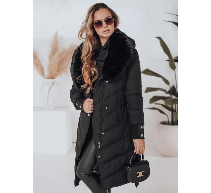 Dámská prošívaná zimní bunda s kožešinou černá Dstreet model 21991246 - FashionStreet