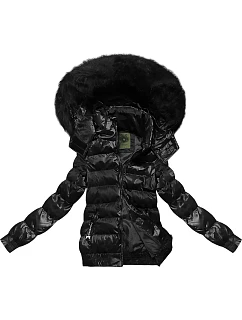 Krátká květovaná zimní bunda černá (CAN-597)