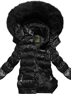 Krátká květovaná zimní bunda černá (CAN-597)