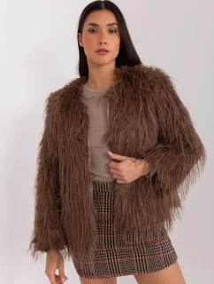 Hnědá kožešinová bunda s podšívkou model 20840814 - Factory Price