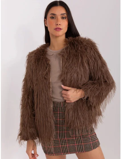 Hnědá kožešinová bunda s podšívkou model 20840814 - Factory Price