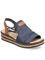 Dámské pohodlné modré sandály Rieker na klínku s podpatkem 62962-14