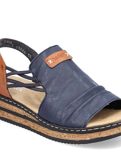 Dámské pohodlné modré sandály Rieker na klínku s podpatkem 62962-14