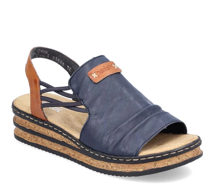 Dámské pohodlné modré sandály Rieker na klínku s podpatkem 62962-14