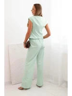 Dámský komplet s vestou a širokými kalhotami tmavá máta Dámský komplet s vestou a širokými kalhotami tmavá máta