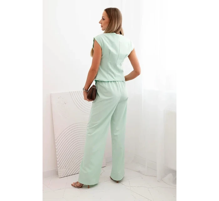 Dámský komplet s vestou a širokými kalhotami tmavá máta Dámský komplet s vestou a širokými kalhotami tmavá máta