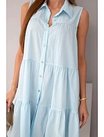 Dámské bavlněné košilové šaty bez rukávů s knoflíky modré Dámské bavlněné košilové šaty bez rukávů s knoflíky modré