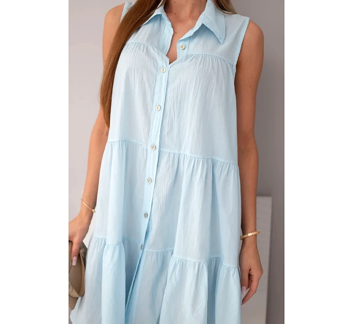 Dámské bavlněné košilové šaty bez rukávů s knoflíky modré Dámské bavlněné košilové šaty bez rukávů s knoflíky modré
