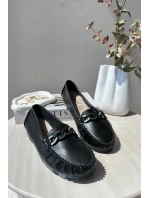 Dámské kožené mokasíny s ozdobou Černé S.Barski LR339