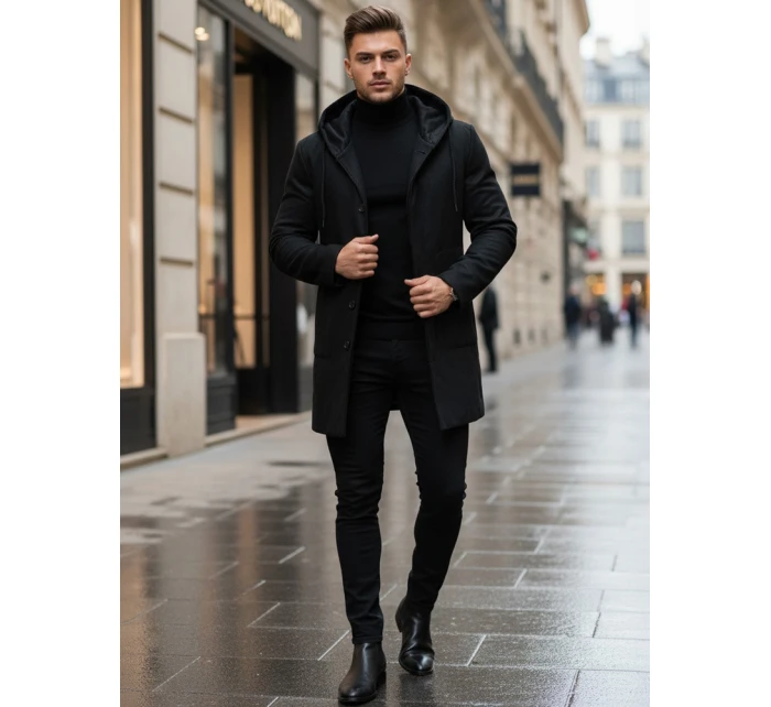 Pánský jednořadový zimní kabát černý FashionStreet CX0444
