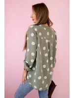 model 21911562 dámská halenka s květinovým vzorem, dlouhými rukávy a knoflíky khaki - K-Fashion