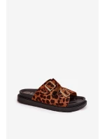 Dámské Pantofle S Leopardím Vzorem Na Platformě S Přezkami Hnědé Simbes Dámské Pantofle S Leopardím Vzorem Na Platformě S Přezkami Hnědé Simbes