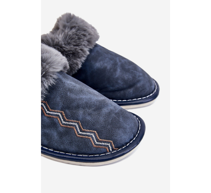 Pánské teplé pantofle s kožíškem námořnická modrá Aron