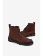 Pánské kožené zateplené kotníkové boty Big Star na zip – čokoládově hnědé