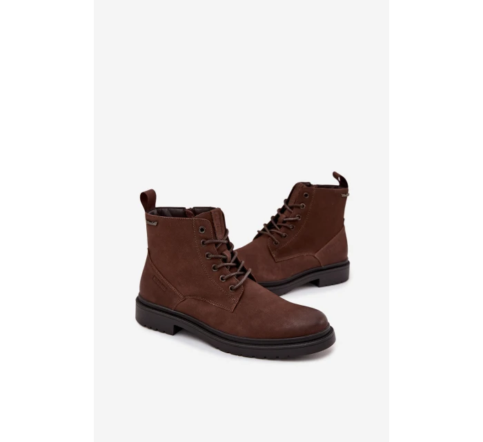 Pánské kožené zateplené kotníkové boty Big Star na zip – čokoládově hnědé