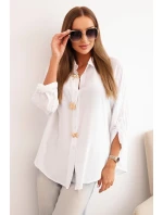 Dámské tričko s model 21954840 ozdobnými knoflíky a límečkem bílá - K-Fashion