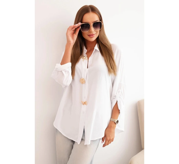 Dámské tričko s model 21954840 ozdobnými knoflíky a límečkem bílá - K-Fashion