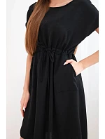 Dámské šaty s krátkým rukávem a vázáním v pase černá Dámské šaty s krátkým rukávem a vázáním v pase černá