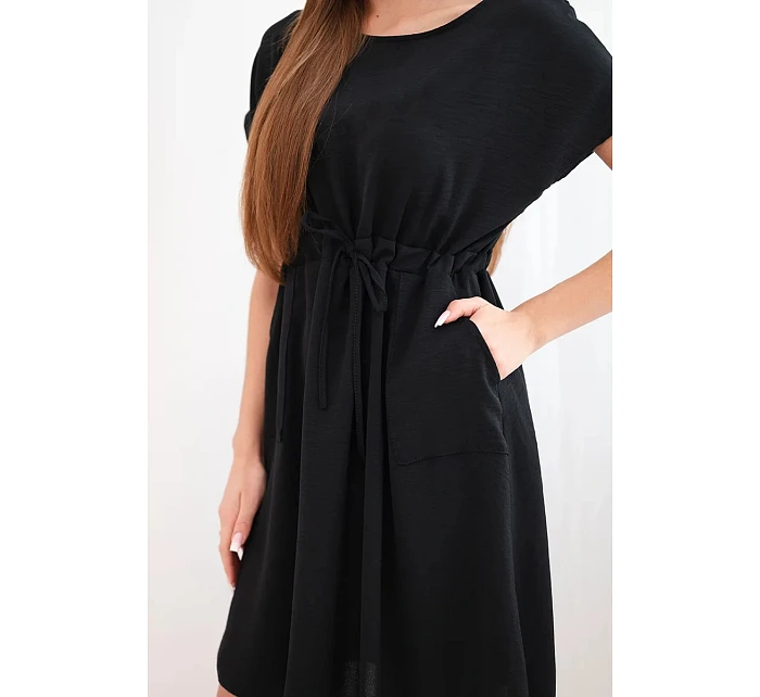 Dámské šaty s krátkým rukávem a vázáním v pase černá Dámské šaty s krátkým rukávem a vázáním v pase černá