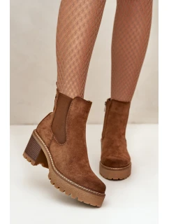 Dámské Zateplené Botky Na Podpatku Eko Semišové Hnědé model 21669073 - Boto