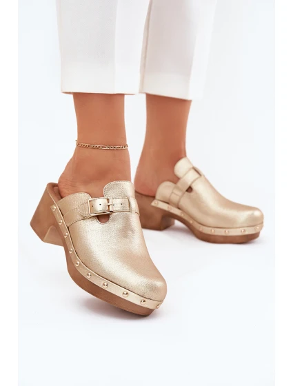 Dámské sandály na podpatku se sponou zlaté model 21700151 - Boto Dámské sandály na podpatku se sponou zlaté model 21700151 - Boto