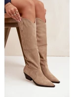 Oceplené cowboy boty na podpatku z eko semiše béžové Jovianne