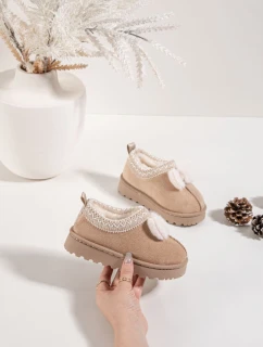 Dětské sněhule s výšivkou a mašlí Béžové Daven