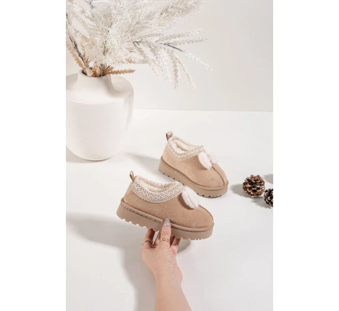 Dětské sněhule s výšivkou a mašlí Béžové Daven