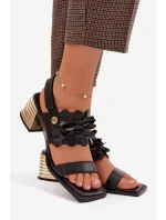 Kožené sandály na podpatku D&A CR61-3062 Černé