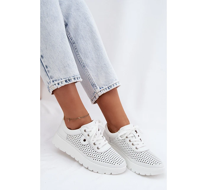 Kožené Ažurové Dámské Polobotky Vinceza 79629 Bílé