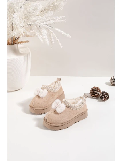 Dětské sněhule s výšivkou a mašličkou Daven – béžové Dětské sněhule s výšivkou a mašličkou Daven – béžové