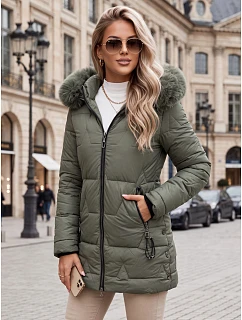 Dámská zimní prošívaná bunda s kapucí, zelená, FashionStreet TY5739